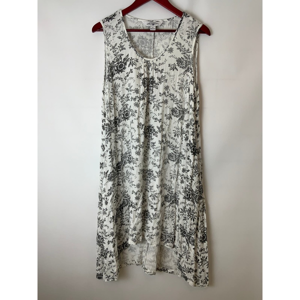 April Cornell Floral White Black Dress with Pockets M Medium